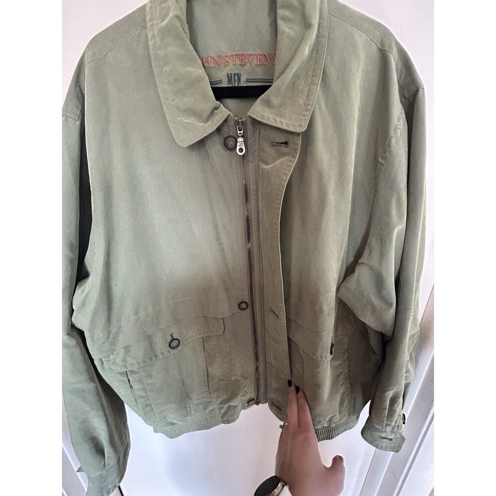 Vintage John Steven's Men's Quality Outwear Bomber Jacket Green SZ 58 L Gorpcore - Picture 7 of 16